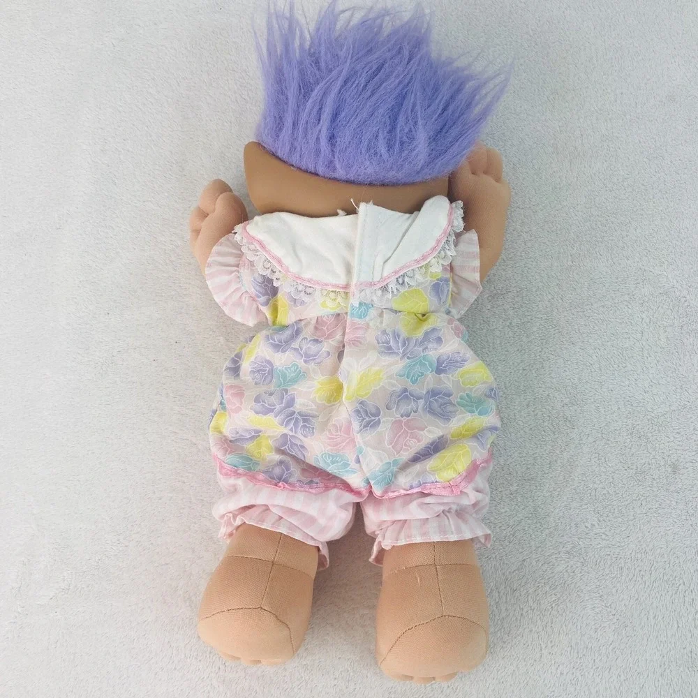 Vintage Ace Novelty Treasure Trolls Doll Purple Hair Purple Gem Jewel Belly